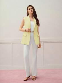 MOTF PREMIUM SLIM FLORAL WAIST BELT BLAZER - Yellow - View 6