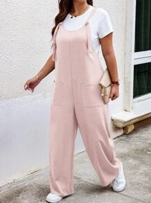 SHEIN LUNE Plus Size Solid Color Minimalist Fashion Jumpsuit, Suitable For Summer - Pink - View 5