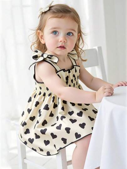 SHEIN Elladie kids 女婴无袖褶皱彩色连衣裙，个性化公主甜美中长款，适合度假和派对，夏季