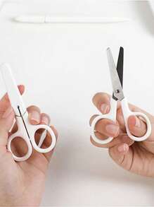 1pc/6pcs White Handled Manual Scissors With Protective Cover Back,Back To School,School Supplies - White - View 4