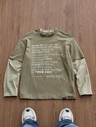 SWAVVY Men Knit Fashionable Casual Everyday Cotton Fashion Urban English Letter Print Patchwork Loose Fit Long Sleeve T-Shirt, 90s, For Friends, Summer, Fall