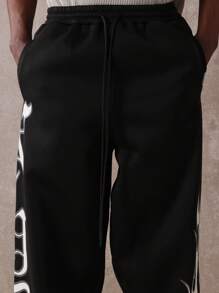 SUMWON Athletic Sweatpants Gothic Script Streetwear Loungewear Joggers Urban Style Workout Training Pants Casual Comfortable Athletic Bottom With Side Pockets