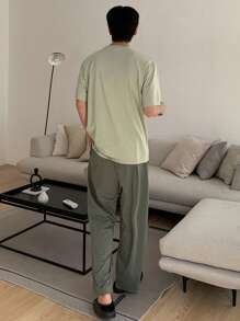 DAZY Summer Solid Green T-Shirt & Matching Men Pajama Set - Multicolor - View 2