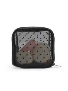 Bolsa de maquillaje portátil, 1 bolsa de maquillaje con patrón de lunares para la vida diaria - Negro - Ver 1