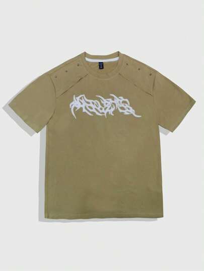 Grunge Punk Camiseta de manga corta casual de hombre con estampado de letras, para verano