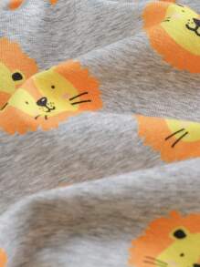 Cozy Pixies Baby Boy Cartoon Animal Pattern Knitted Soft Crew Neck Short Sleeve Top And Elastic Waist Shorts 2pcs Set