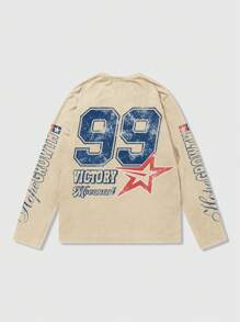 ROMWE MEN Street Life Men's Slogan Print T-Shirt, Suitable For Daily Wear, Spring/Summer - Khaki - View 2