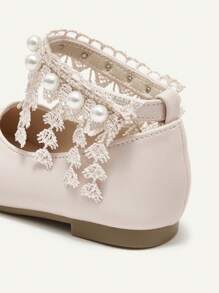 Cozy Pixies Fashionable Versatile Wedding Season Princess Lace & Pearl Soft Bottom Baby Girl Pink Flats, Spring/Summer - Pink - View 5