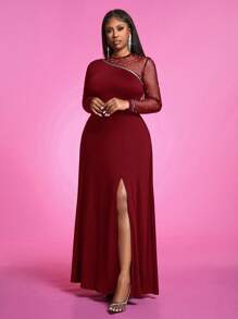 Slaydiva 1 pièce Robe de soirée élégante contrastée à mailles pour femme grande taille, pour l'automne