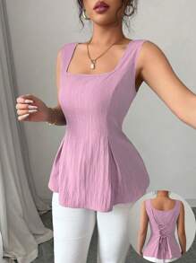 Elenzga Áo cánh không tay cổ buộc màu xanh thanh lịch cổ điển mới cho đi làm và đi nghỉ - Hồng - Xem 4