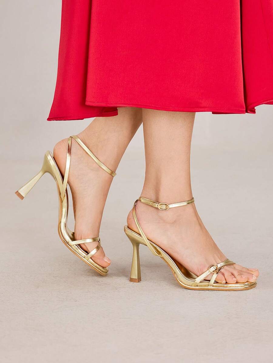 MOTF PREMIUM WOMEN'S SOLID COLOR FASHIONABLE SIMPLE SQUARE TOE ANKLE STRAP HIGH HEEL SANDALS, SPRING SHOES, SPRING BREAK EASTER PROM HEELS