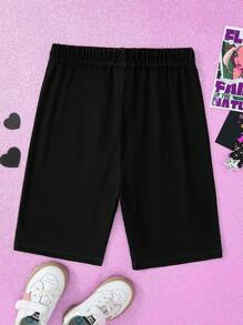 The Winx X SHEIN 少女卡通公主炫酷图案黑色舒适紧身裤