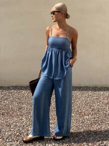 Livesso 女士夏季吊带背心和长裤两件套度假套装