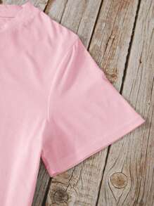 INAWLY Plus Size Round Neck Simple Fashion Short Sleeve T-Shirt, Suitable For Summer - Pink - View 4