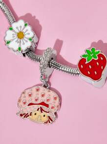 Strawberry Shortcake X SHEIN Silver Alloy Pendant Bracelet With Flower, Heart, Cute Designs, Suitable For Daily Wear,Gift Ideas,Valentine's Day, Summer / Spring ,Beach, Vacation - Multicolor - View 6