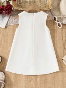 SHEIN Leap Crew Váy cổ tròn không tay cho bé gái có họa tiết hoa 3D - trắng - Xem 4
