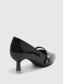 CUCCOO BIZCHIC Women's Pointed Toe High Heel Sandals With Studded Decor & Ankle Strap - Black - View 8