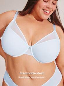 LUVLETTE Plus Dream Curve Air 全覆盖透气透明网眼垫杯蓝色基本款清爽舒适迷你文胸 - 薄荷藍 - 查看 6