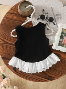 SHEIN Baby Girls' Lace Trim Sleeveless Tank Top, Summer New Arrival Infant Toddler Vest