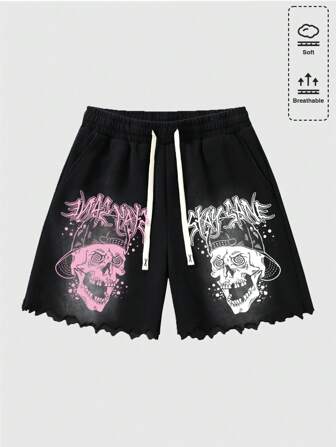Street Life Men's Vintage Print Distressed Hem Shorts, Streetwear