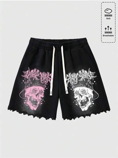 Street Life Men's Vintage Print Distressed Hem Shorts, Streetwear