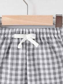 Pantalones cortos a cuadros informales para niños pequeños, para primavera/verano, de uso sencillo para exterior - Gris - Ver 5