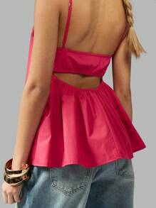 MISSGUIDED Elegant Peplum Camisole Top With Sweetheart Neckline Spaghetti Straps Summer Party Evening Wear Empire Waist Design With Ruffle Detail - Blue - View 7