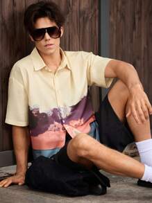 Maija Men's Scenic Print Short Sleeve Single Breasted Casual Shirt - Multicolor - View 3