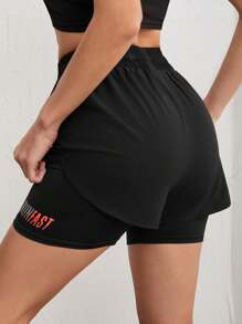 POWERISTA Powerista Breathable Letter Graphic 2 In 1 Sports Shorts Flowy Shorts Drawstring ShortsWomen Sweat Short, Gym Short, Biker Short