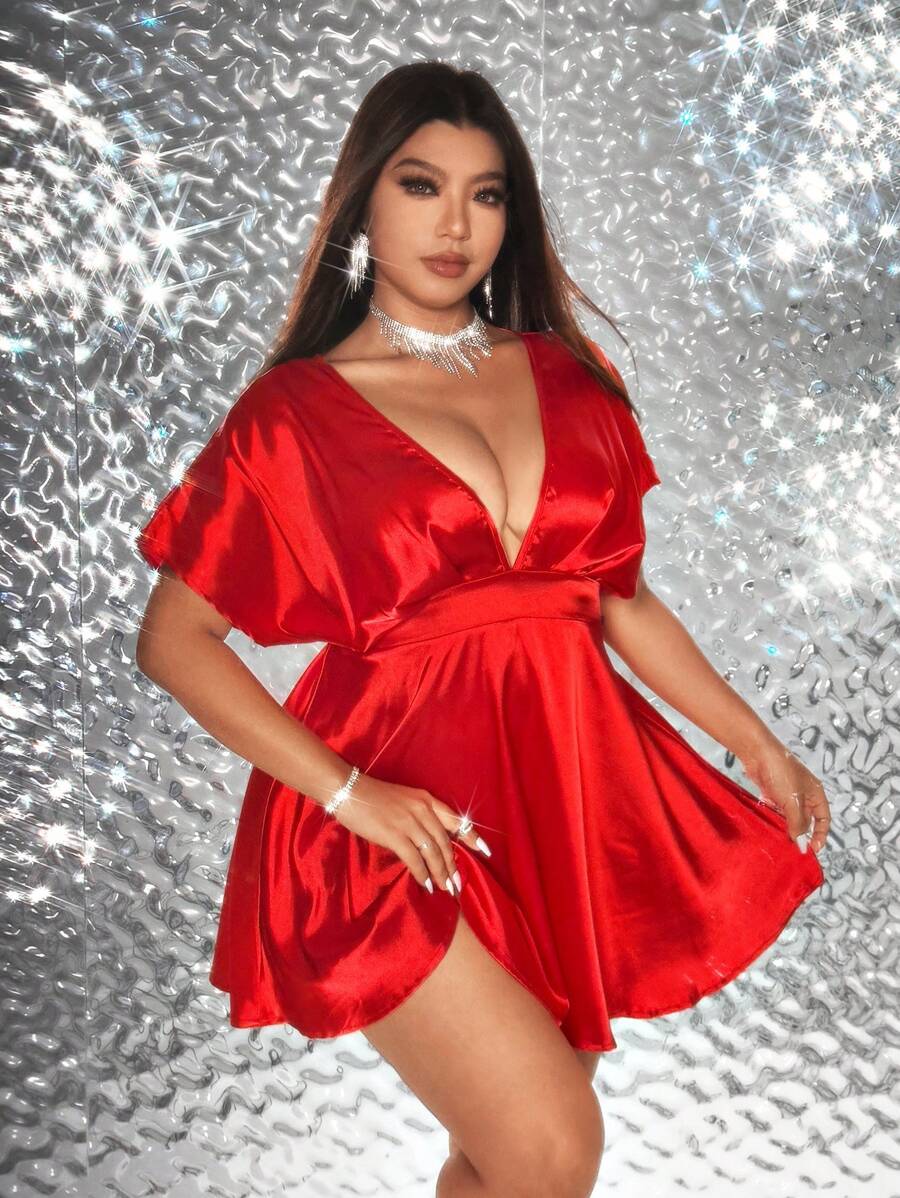 Viva Relle 大码性感派对浪漫纯色短裙