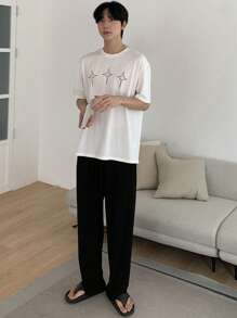 DAZY Pantalones de pijama negros lisos para hombres, para primavera/verano