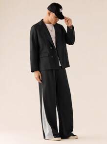 Manfinity VCAY Casual Men's Loose Wide Leg Sweatpants With Drawstring, Patchwork Designed, Standard Fit - Black - View 2