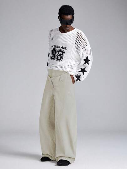 NEON BLANC Pantalones largos tejidos con cintura ancha y bordado, estilo urbano para hombres