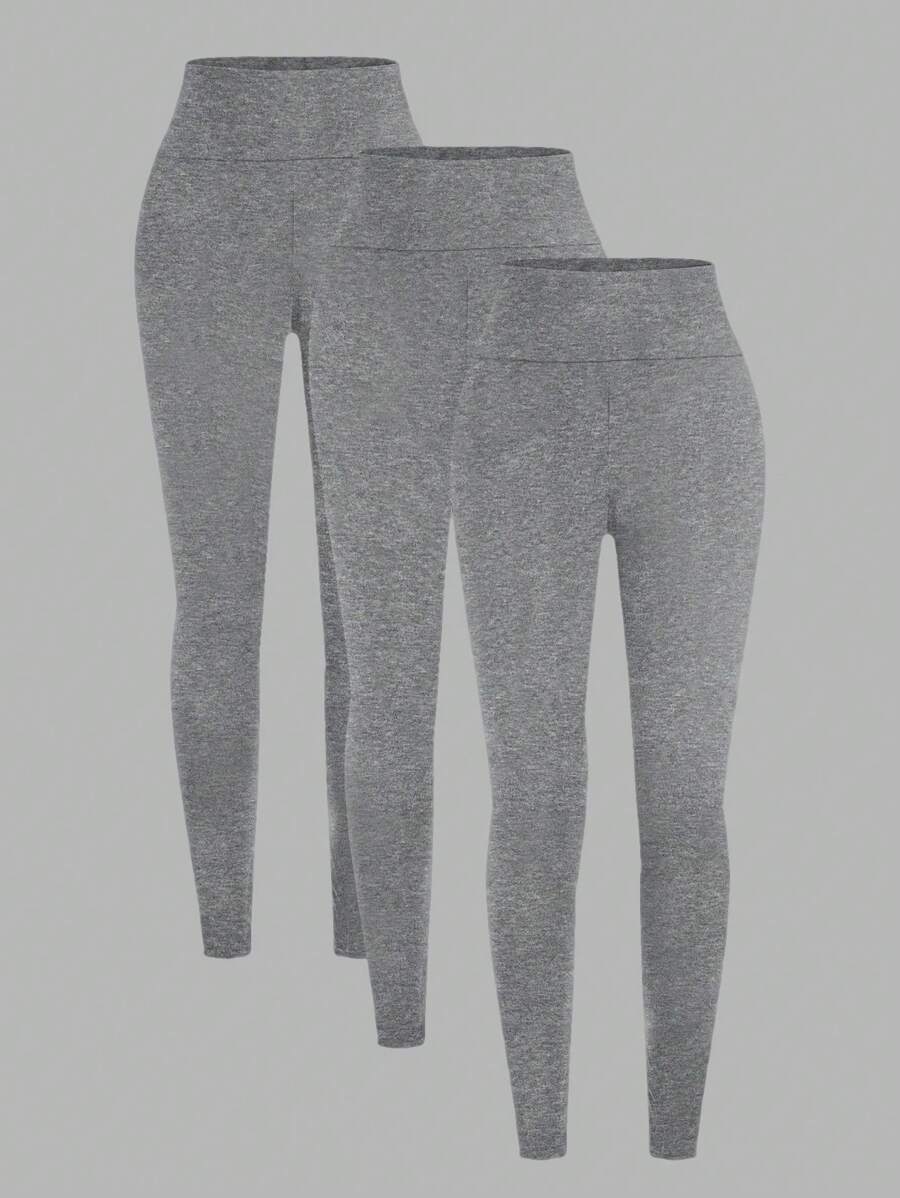 SHEIN SXY 3 条装女士紧身裤，舒适顺滑，适合瑜伽、健身、骑自行车和日常穿着 - 淺灰色 - 查看 1