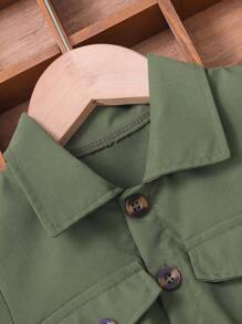 Genkimix Kids Genkimix Girls Elegant Ruffle Trim Shirt Collar Short Sleeve Dress With Belt, Summer - Army Green - View 5