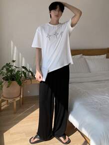 DAZY Pantalones de pijama negros lisos para hombres, para primavera/verano
