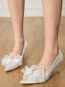 CUCCOO HITCHD Women's High Heel Pointed Toe Vintage Embroidered Fashion Slip-On Pumps - White - View 3