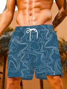 Manfinity KASUA Men Allover Print Drawstring Waist Swim Trunks Milk Silk Lining - Multicolor - View 4