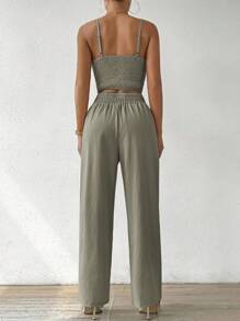 Chiquease Women's Camisole Top With Bow Accent And Straight Leg Pants 2 Pieces Vacation Set - Grey - View 2