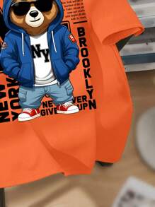 SHEIN Tween Boys Casual Minimalist Crewneck Short Sleeve T-Shirt, Suitable For Summer - Orange - View 4