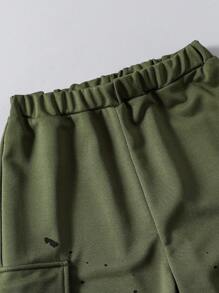 SHEIN Explorewe 2pcs Black Printed Short Sleeve T-Shirt And Khaki Printed Long Pants, Teenager Casual Fashion Set