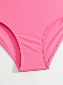 Tween Girl 热带植物印花插肩袖连体泳衣 - 珊瑚粉 - 查看 6