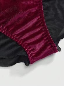 ROMWE Dark Gothic Velvet Contrast Lace Hollow Out Slip Lingerie - Burgundy - View 3