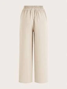 Poéselle Pantaloni de vară cu buzunare înclinate cu cravată în față Pantaloni largi casual din bumbac in mai multe piese, casual, confortabili și respirabili, potriviți pentru îmbrăcămintea zilnică de vacanță - Multicolor - Vizualizare 5