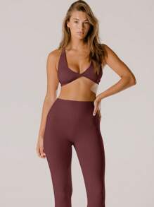 Aralina Leisurewear 粉彩粉色支撑深 V 活力扭纹短款上衣（带包） - 巧克力棕 - 查看 8