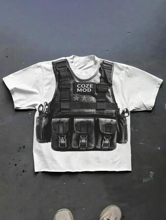 Manfinity RebelGame 大码男士印花圆领短袖针织 T 恤，适合夏季