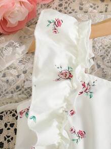 Girls 4-7 Years Old Daily Ditsy Floral Jumpsuit, Fashion Cap Sleeves High Waisted Loose Wide Leg For Summer - Apricot - View 3