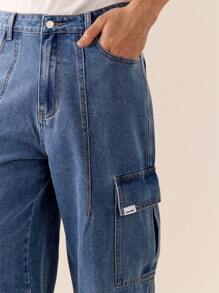 SWAVVY Men's Woven Daily Casual Loose Solid Color Elastic Waist Straight Leg Pants - Blue - View 3