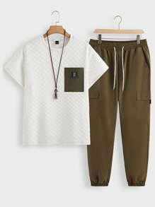 Manfinity RelaxMax 男式撞色口袋短袖 T 恤和裤子套装