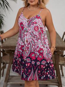 SHEIN VCAY Vestido casual de talla grande con estampado floral y sin mangas para vacaciones